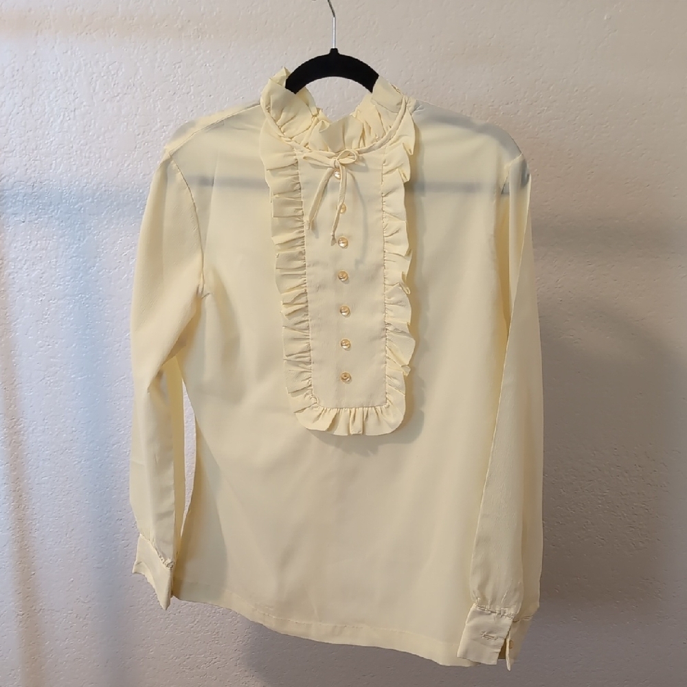 1960s mid-century GLENBROOKE Yellow Ruffled Button-Up Blouse